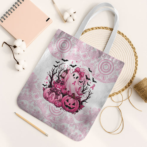 Aboriginal Pink Ghost Pumpkin Tote Bag Aboriginal Halloween Wear Pink