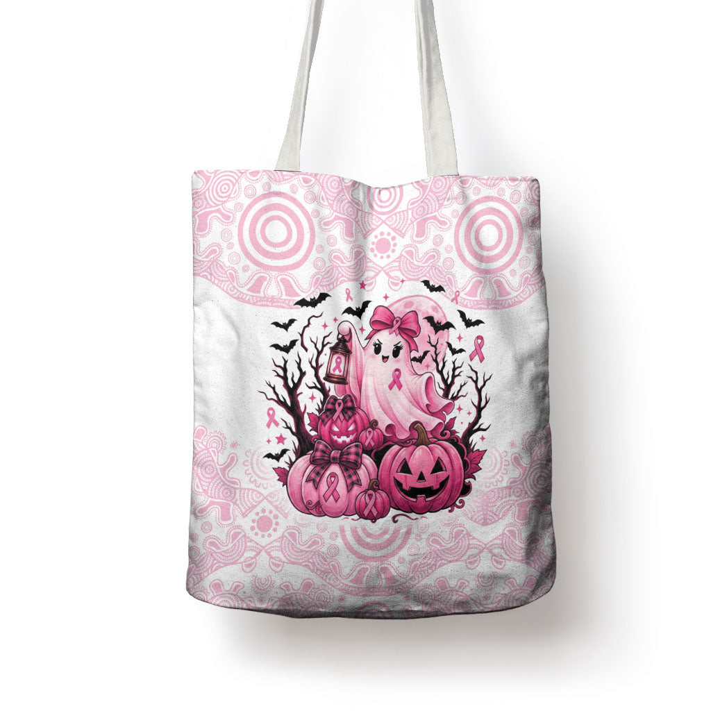 Aboriginal Pink Ghost Pumpkin Tote Bag Aboriginal Halloween Wear Pink