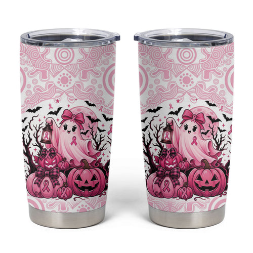 Aboriginal Pink Ghost Pumpkin Tumbler Cup Aboriginal Halloween Wear Pink