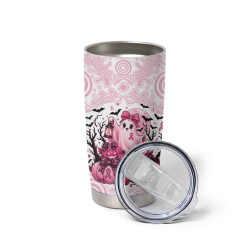 Aboriginal Pink Ghost Pumpkin Tumbler Cup Aboriginal Halloween Wear Pink