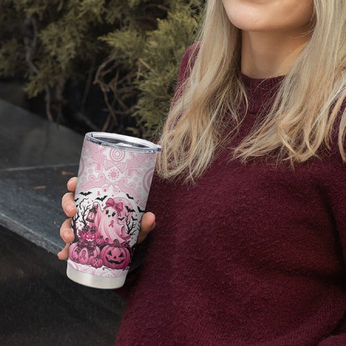 Aboriginal Pink Ghost Pumpkin Tumbler Cup Aboriginal Halloween Wear Pink