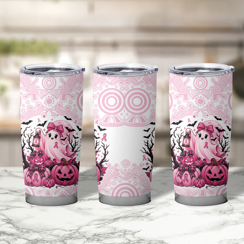 Aboriginal Pink Ghost Pumpkin Tumbler Cup Aboriginal Halloween Wear Pink