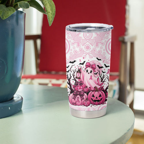 Aboriginal Pink Ghost Pumpkin Tumbler Cup Aboriginal Halloween Wear Pink