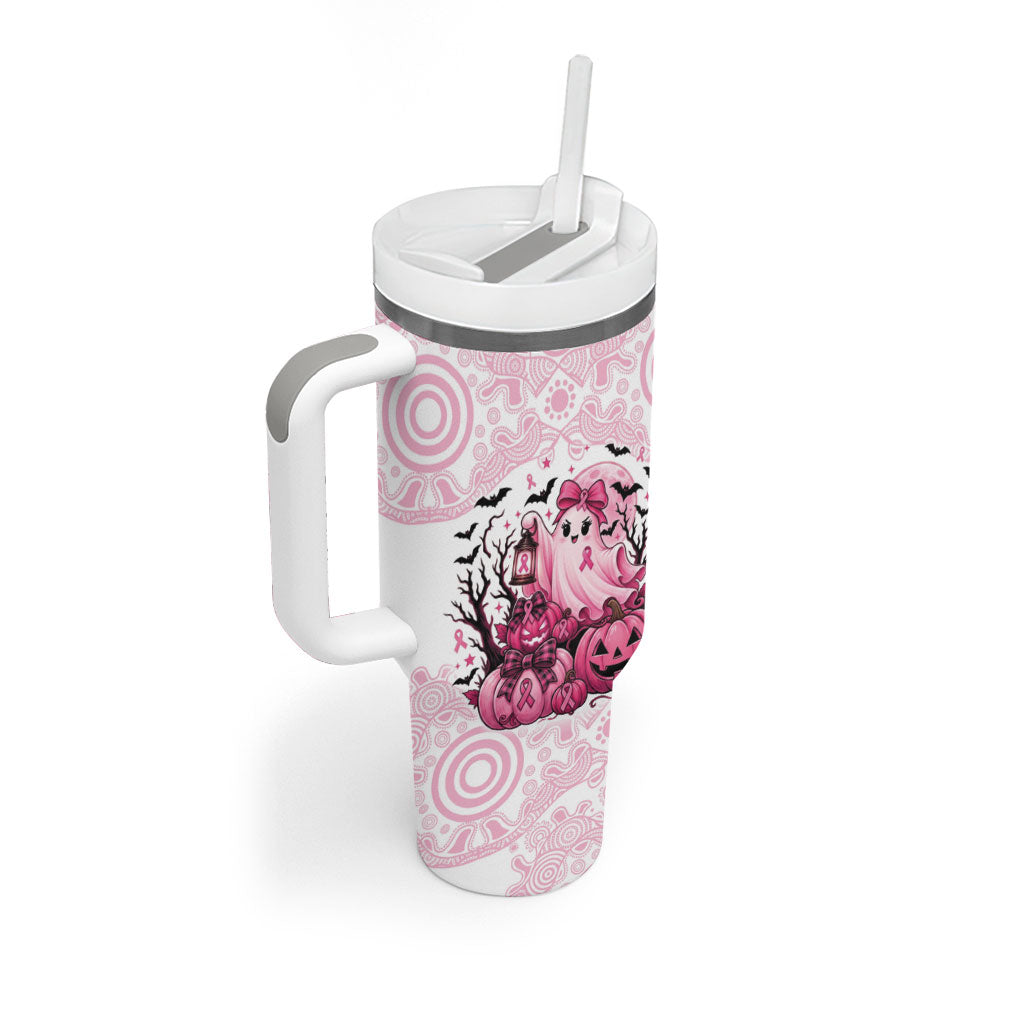 Aboriginal Pink Ghost Pumpkin Tumbler With Handle Aboriginal Halloween Wear Pink