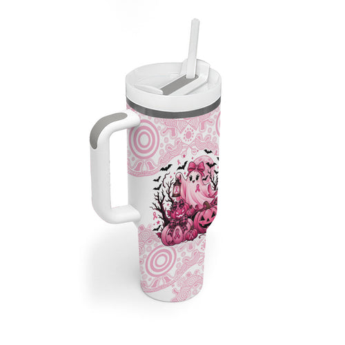 Aboriginal Pink Ghost Pumpkin Tumbler With Handle Aboriginal Halloween Wear Pink
