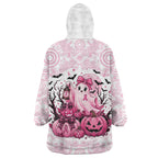 Aboriginal Pink Ghost Pumpkin Wearable Blanket Hoodie Aboriginal Halloween Wear Pink