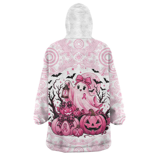 Aboriginal Pink Ghost Pumpkin Wearable Blanket Hoodie Aboriginal Halloween Wear Pink