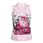 Aboriginal Pink Ghost Pumpkin Women Sleeveless Polo Shirt Aboriginal Halloween Wear Pink