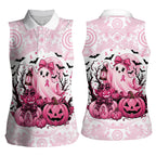 Aboriginal Pink Ghost Pumpkin Women Sleeveless Polo Shirt Aboriginal Halloween Wear Pink