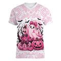 Aboriginal Pink Ghost Pumpkin Women V-Neck T-Shirt Aboriginal Halloween Wear Pink