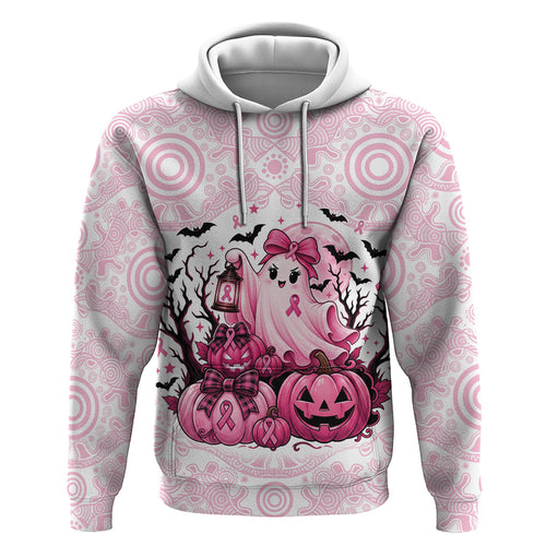 Aboriginal Pink Ghost Pumpkin Zip Hoodie Aboriginal Halloween Wear Pink
