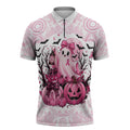 Aboriginal Pink Ghost Pumpkin Zipper Polo Shirt Aboriginal Halloween Wear Pink