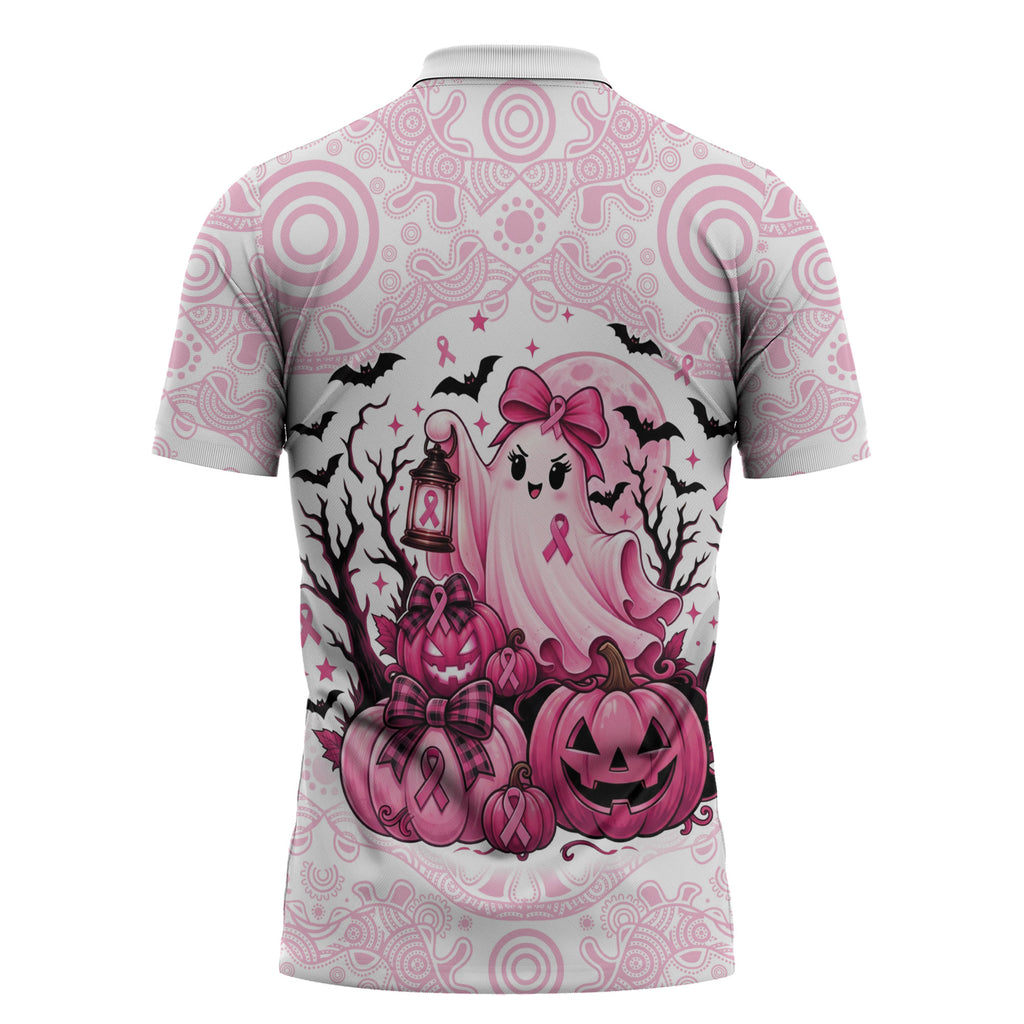 Aboriginal Pink Ghost Pumpkin Zipper Polo Shirt Aboriginal Halloween Wear Pink