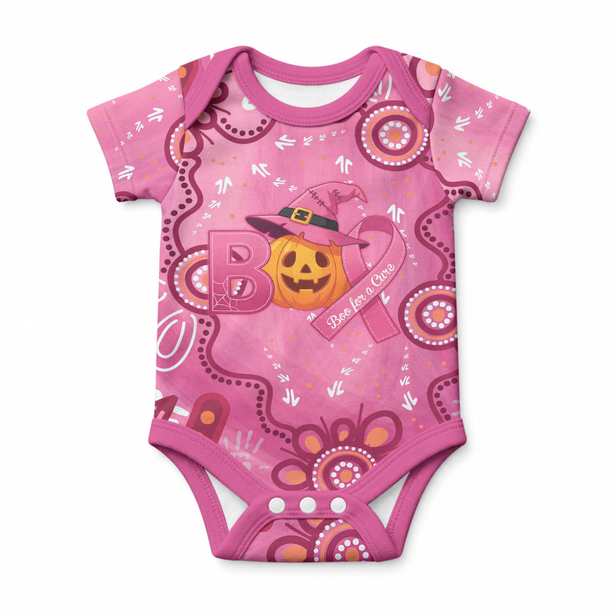 Boo for a Cure Pink Ghost Baby Onesie Aboriginal Halloween Wear Pink
