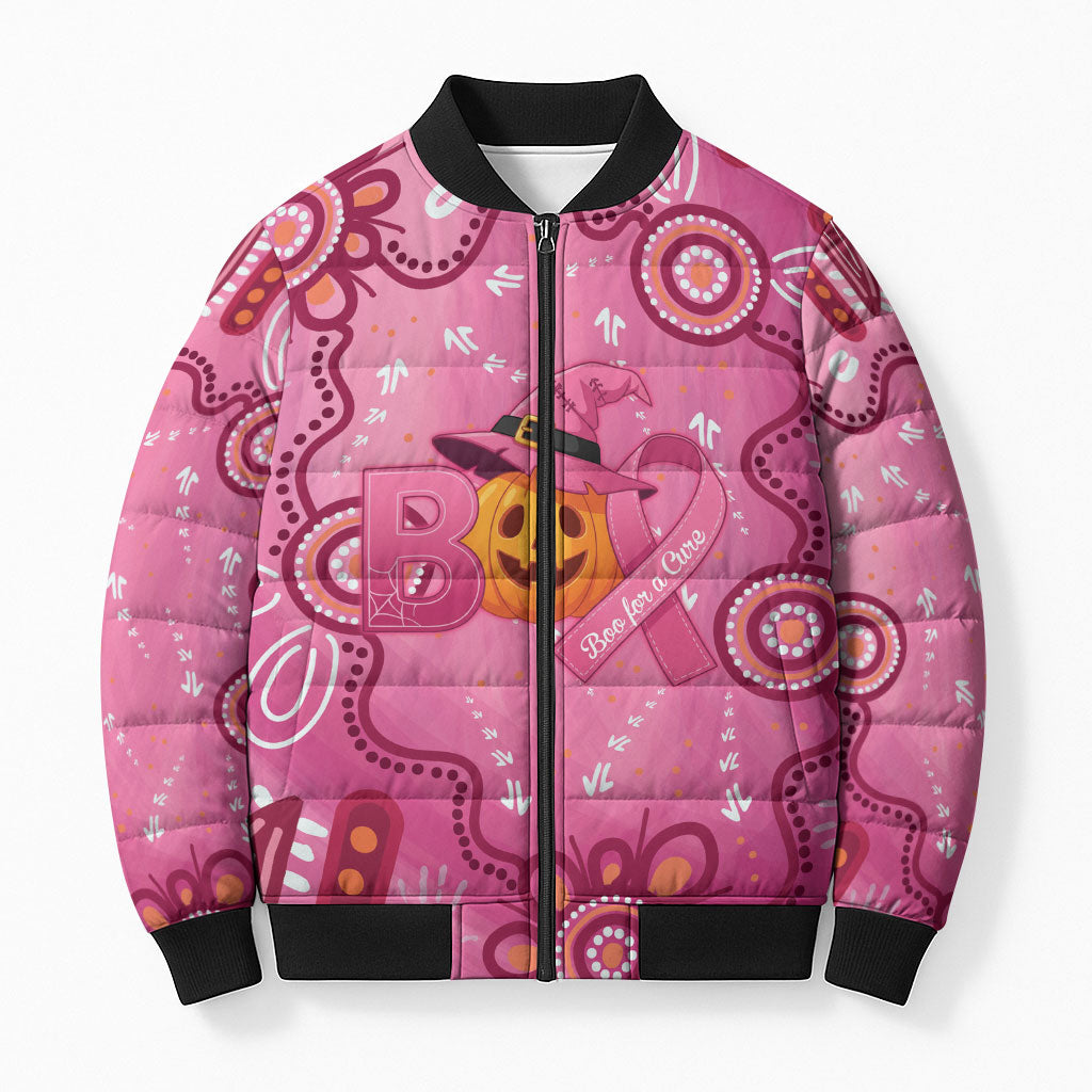 Boo for a Cure Pink Ghost Bomber Puffer Jacket Aboriginal Halloween Wear Pink
