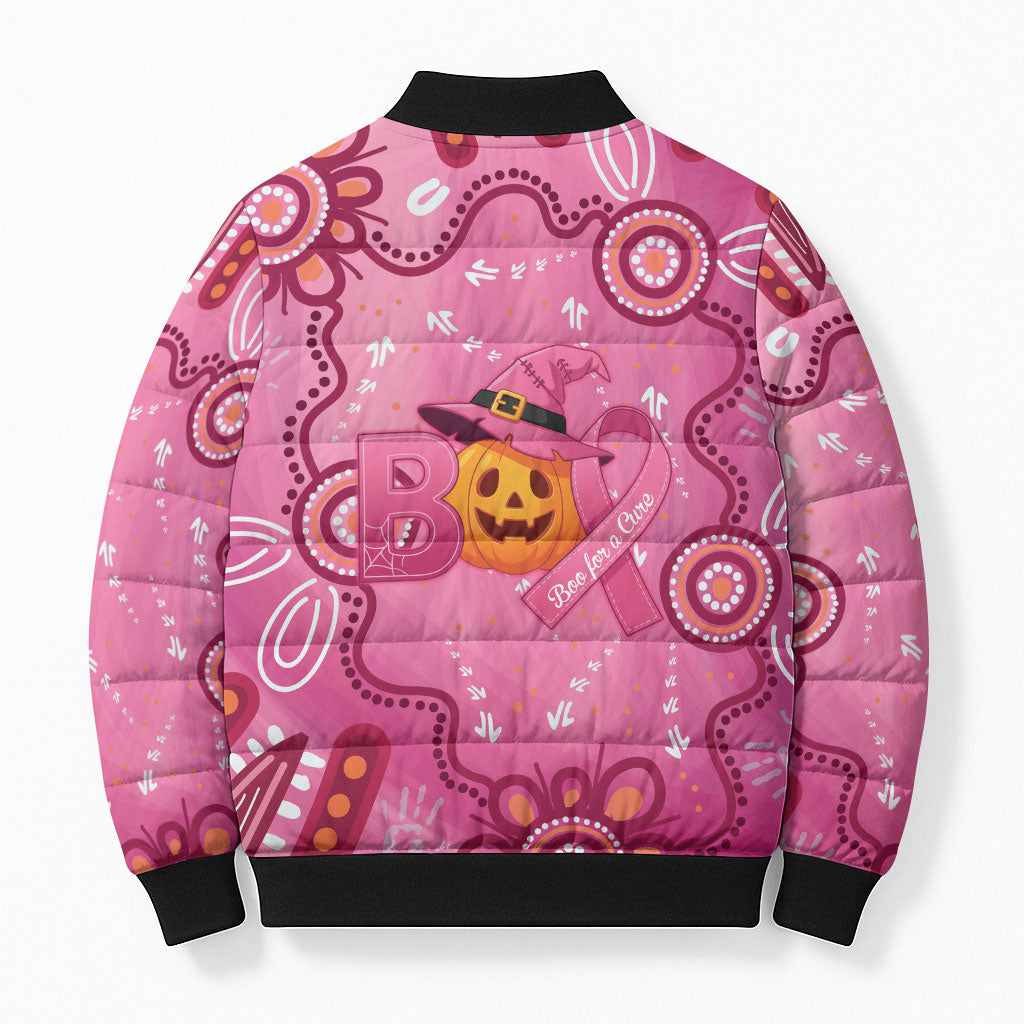 Boo for a Cure Pink Ghost Bomber Puffer Jacket Aboriginal Halloween Wear Pink