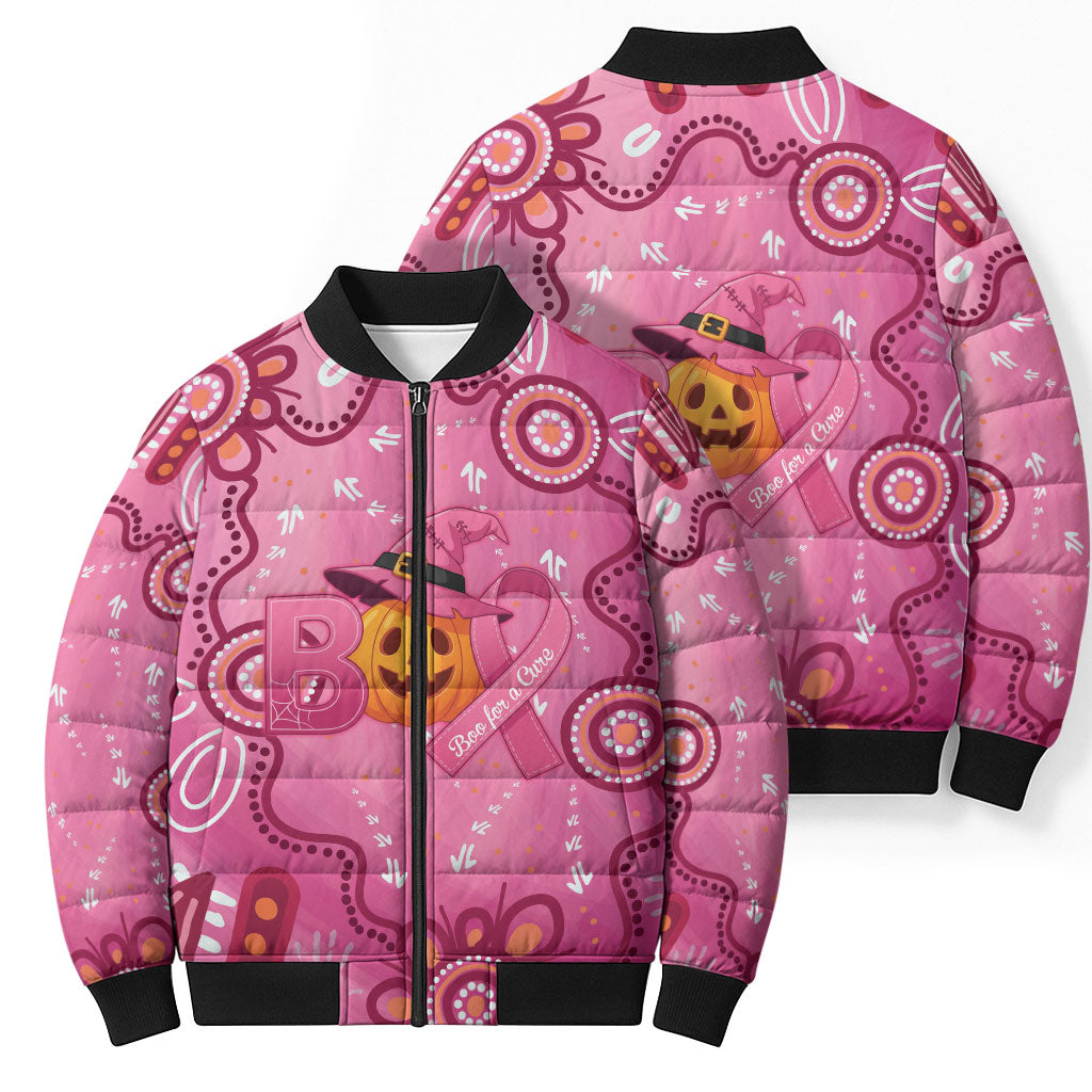 Boo for a Cure Pink Ghost Bomber Puffer Jacket Aboriginal Halloween Wear Pink
