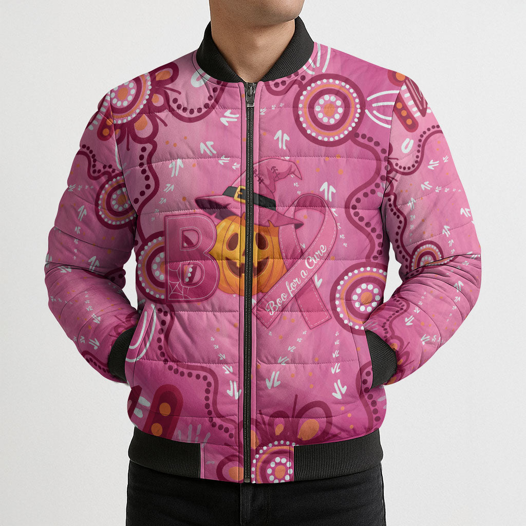 Boo for a Cure Pink Ghost Bomber Puffer Jacket Aboriginal Halloween Wear Pink