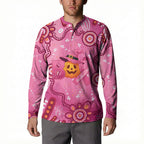Boo for a Cure Pink Ghost Button Sweatshirt Aboriginal Halloween Wear Pink