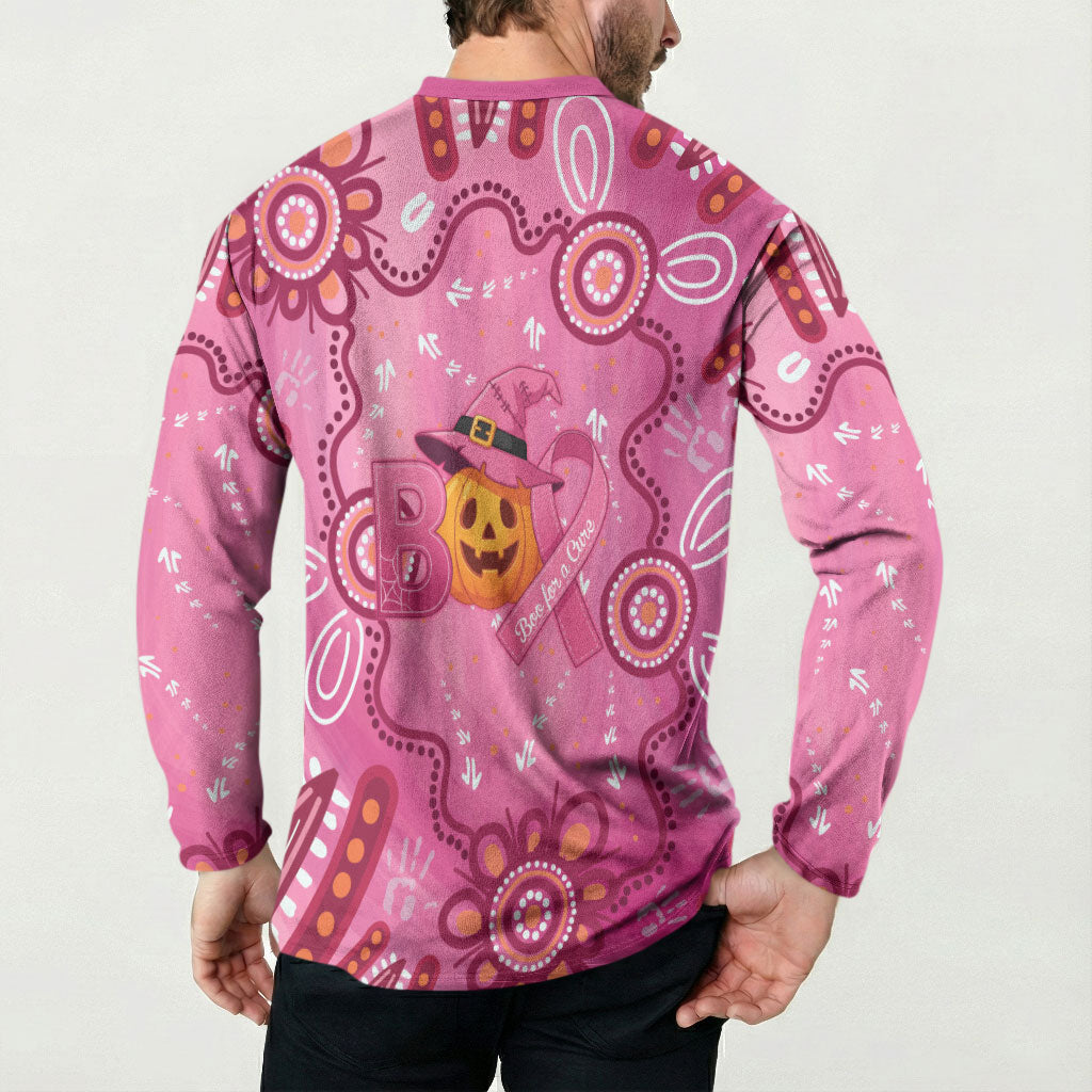 Boo for a Cure Pink Ghost Button Sweatshirt Aboriginal Halloween Wear Pink