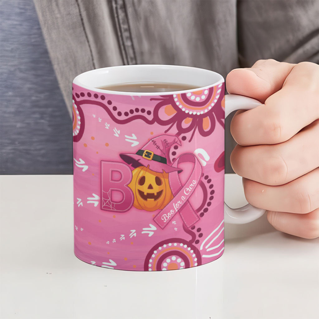 Boo for a Cure Pink Ghost Ceramic Mug Aboriginal Halloween Wear Pink