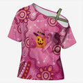 Boo for a Cure Pink Ghost Cross Shoulder Shirt Aboriginal Halloween Wear Pink