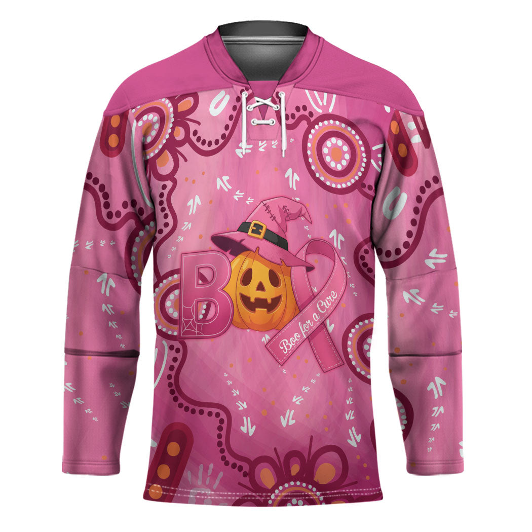 Boo for a Cure Pink Ghost Hockey Jersey Aboriginal Halloween Wear Pink