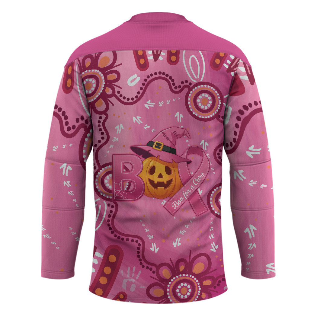 Boo for a Cure Pink Ghost Hockey Jersey Aboriginal Halloween Wear Pink