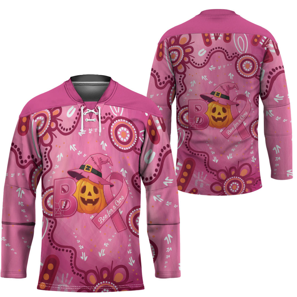 Boo for a Cure Pink Ghost Hockey Jersey Aboriginal Halloween Wear Pink