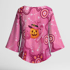 Boo for a Cure Pink Ghost Kimono Sleeve Blouse Aboriginal Halloween Wear Pink