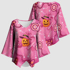 Boo for a Cure Pink Ghost Kimono Sleeve Blouse Aboriginal Halloween Wear Pink