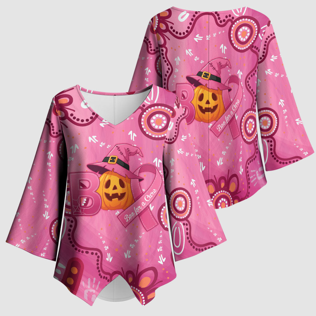 Boo for a Cure Pink Ghost Kimono Sleeve Blouse Aboriginal Halloween Wear Pink