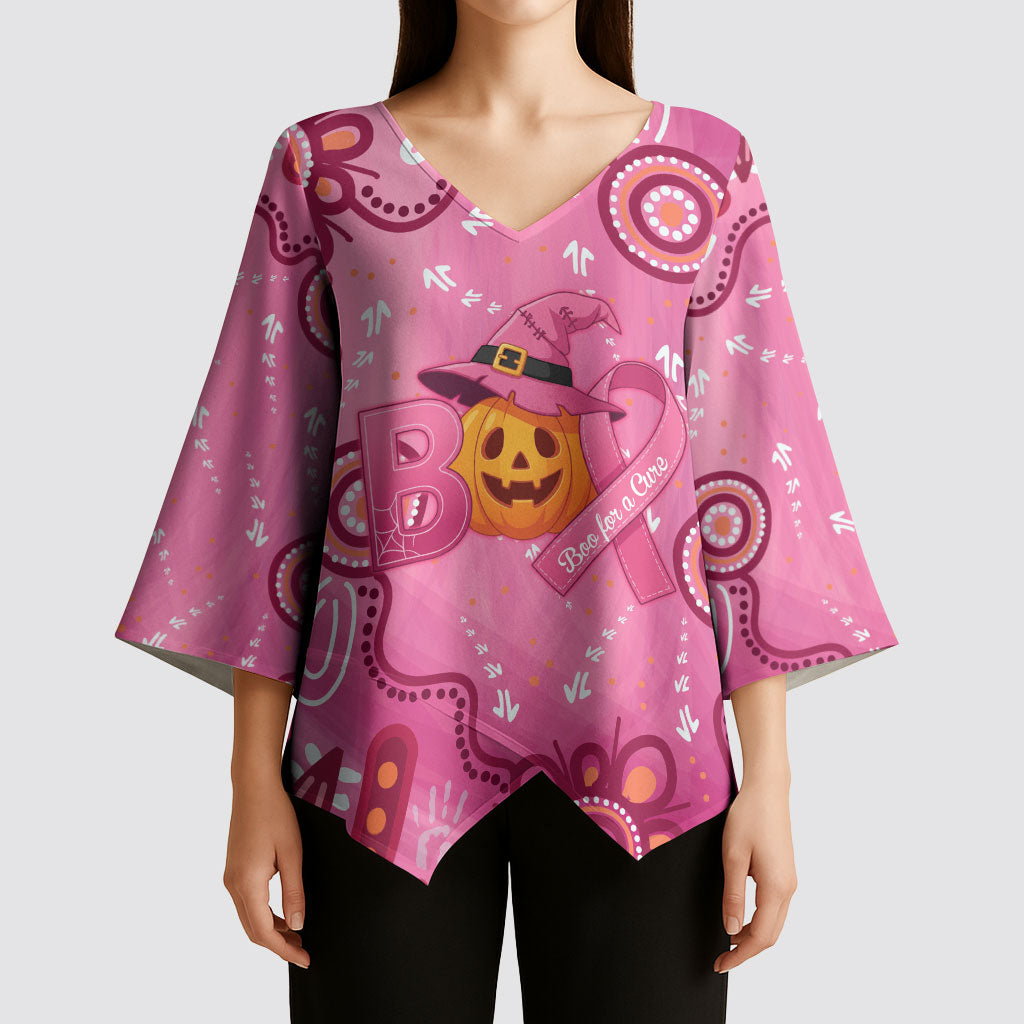 Boo for a Cure Pink Ghost Kimono Sleeve Blouse Aboriginal Halloween Wear Pink