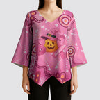 Boo for a Cure Pink Ghost Kimono Sleeve Blouse Aboriginal Halloween Wear Pink