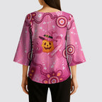 Boo for a Cure Pink Ghost Kimono Sleeve Blouse Aboriginal Halloween Wear Pink
