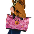 Boo for a Cure Pink Ghost Leather Tote Bag Aboriginal Halloween Wear Pink