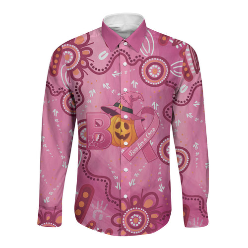 Boo for a Cure Pink Ghost Long Sleeve Button Shirt Aboriginal Halloween Wear Pink
