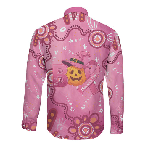 Boo for a Cure Pink Ghost Long Sleeve Button Shirt Aboriginal Halloween Wear Pink