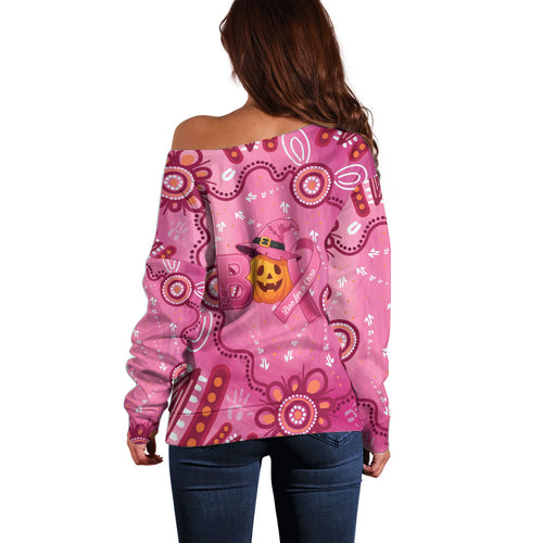 Boo for a Cure Pink Ghost Off Shoulder Sweater Aboriginal Halloween Wear Pink