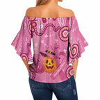 Boo for a Cure Pink Ghost Off Shoulder Wrap Waist Top Aboriginal Halloween Wear Pink