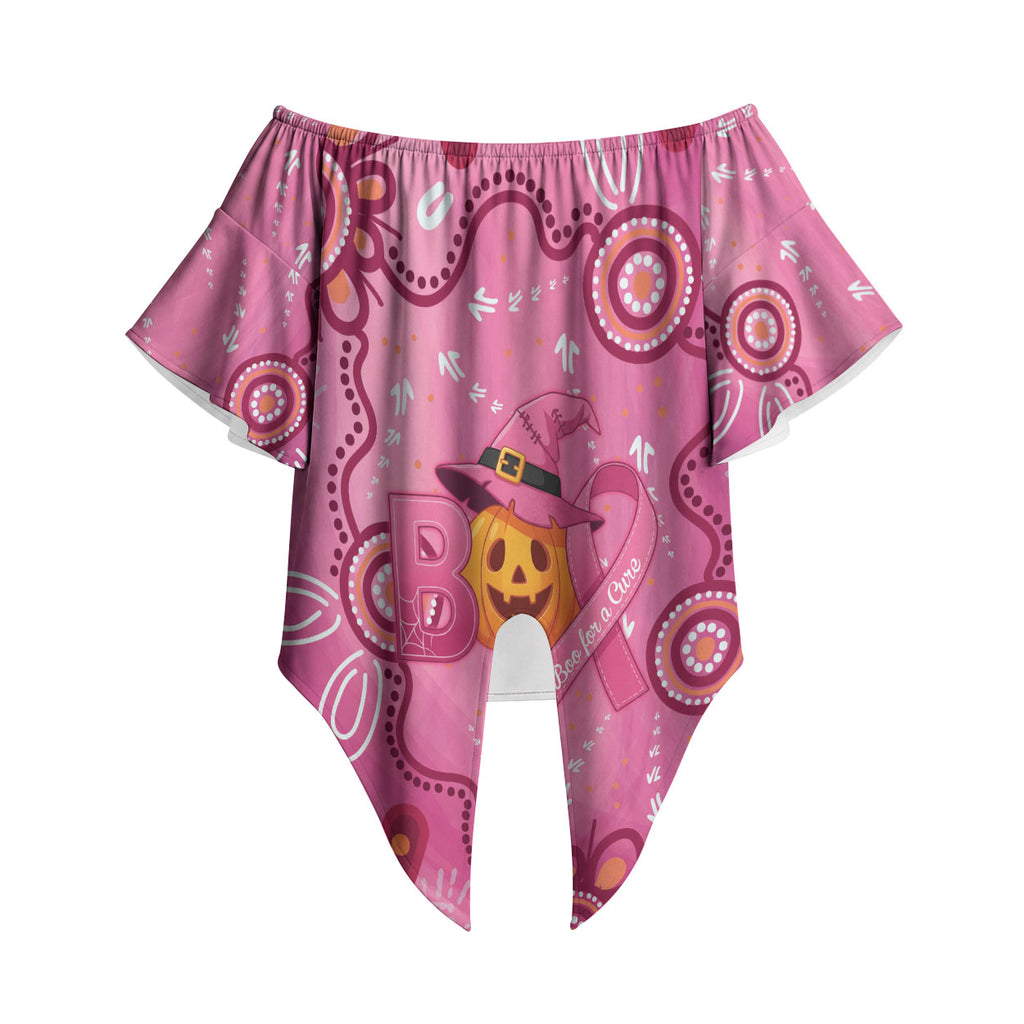 Boo for a Cure Pink Ghost Off Shoulder Wrap Waist Top Aboriginal Halloween Wear Pink