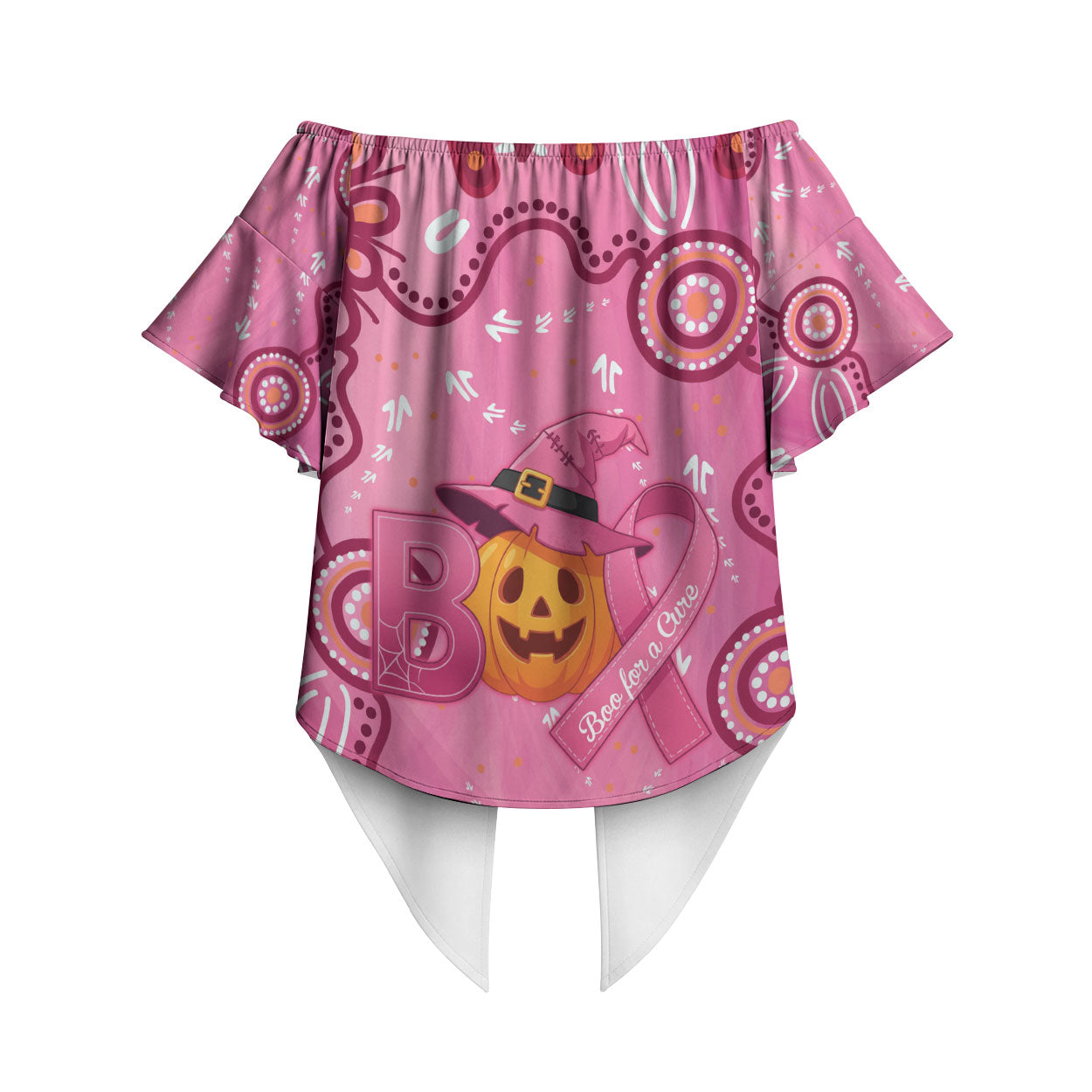 Boo for a Cure Pink Ghost Off Shoulder Wrap Waist Top Aboriginal Halloween Wear Pink