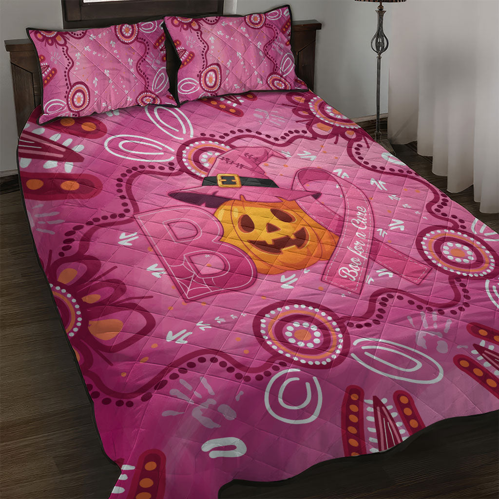 Boo for a Cure Pink Ghost Quilt Bed Set Aboriginal Halloween Wear Pink