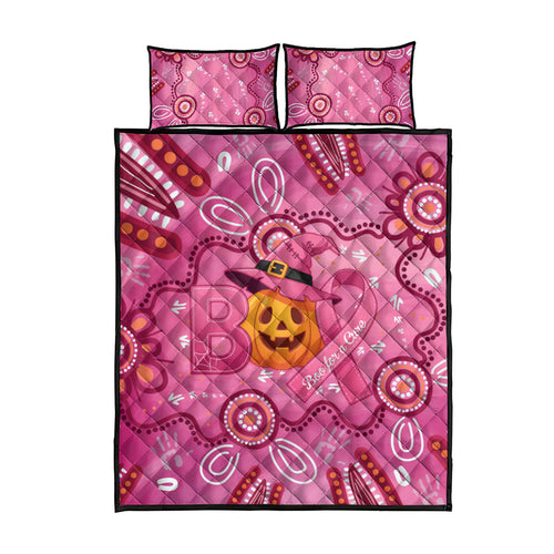 Boo for a Cure Pink Ghost Quilt Bed Set Aboriginal Halloween Wear Pink
