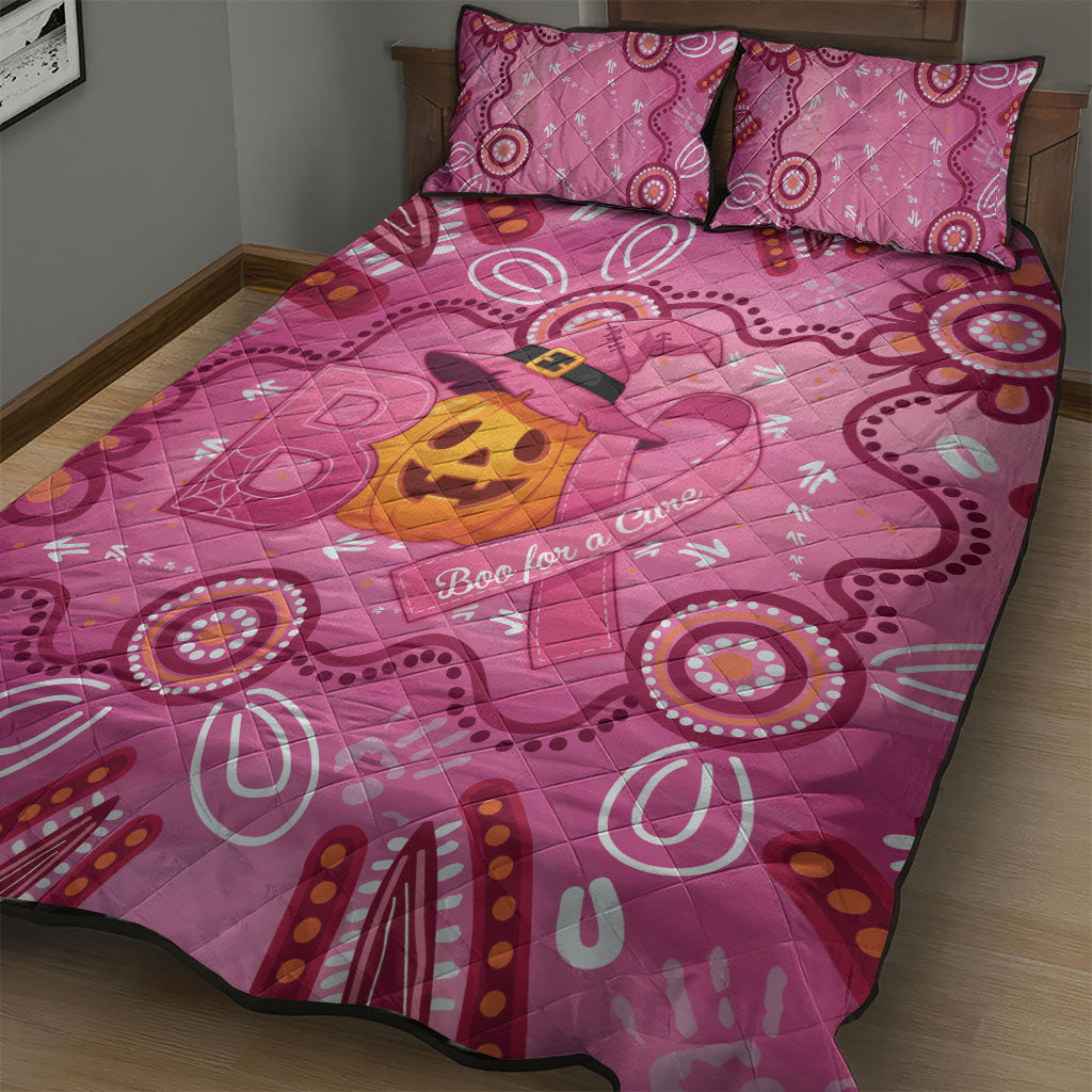 Boo for a Cure Pink Ghost Quilt Bed Set Aboriginal Halloween Wear Pink