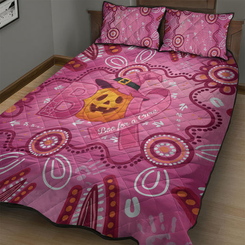 Boo for a Cure Pink Ghost Quilt Bed Set Aboriginal Halloween Wear Pink