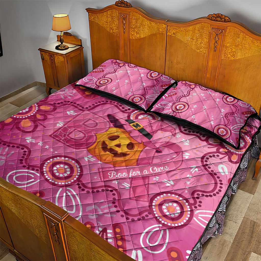 Boo for a Cure Pink Ghost Quilt Bed Set Aboriginal Halloween Wear Pink