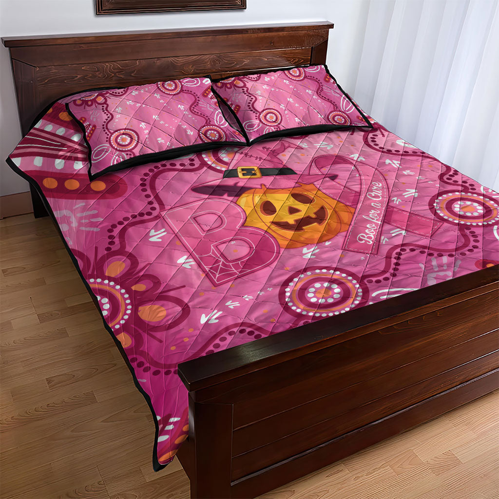 Boo for a Cure Pink Ghost Quilt Bed Set Aboriginal Halloween Wear Pink