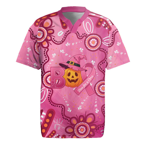 Boo for a Cure Pink Ghost Rugby Jersey Aboriginal Halloween Wear Pink