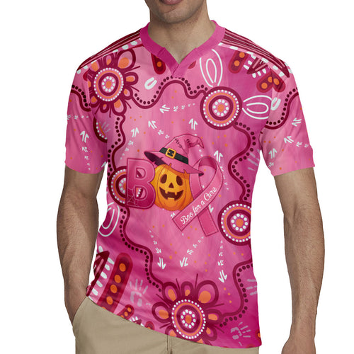 Boo for a Cure Pink Ghost Rugby Jersey Aboriginal Halloween Wear Pink